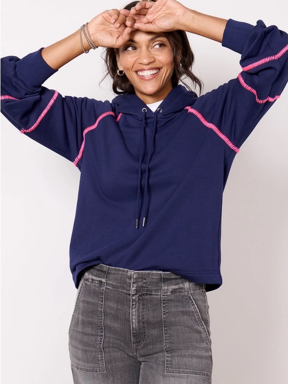 Evereve Harper Whipstitch Hooded Sweatshirt Size Small